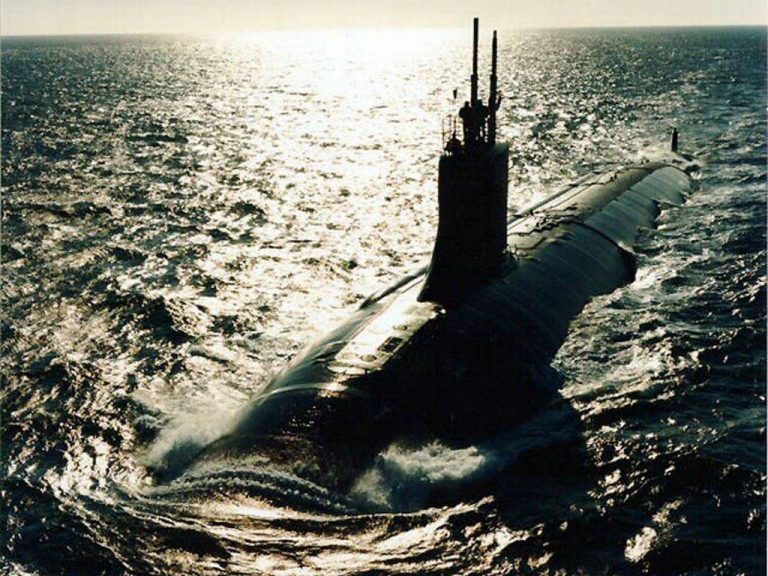 Surfaced submarine